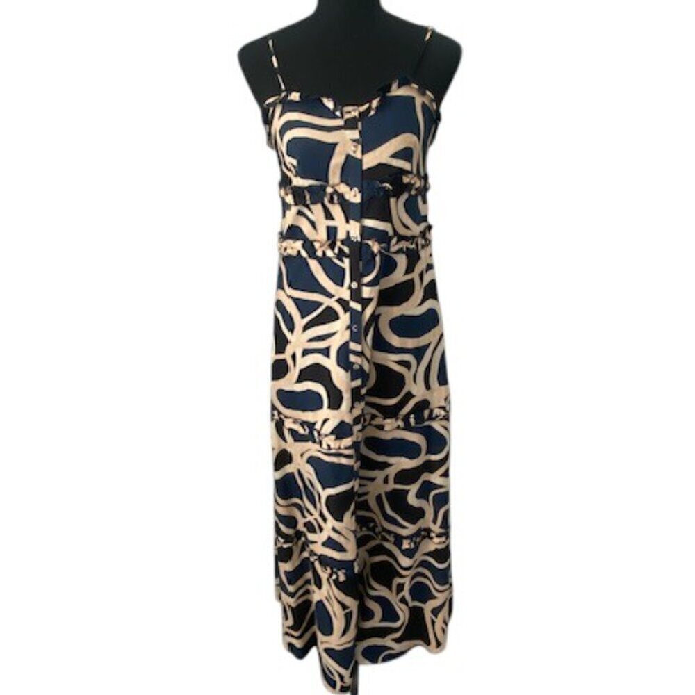 Bird And Knoll Connie Button Front Tiered Maxi Resort Sundress Xs View 2